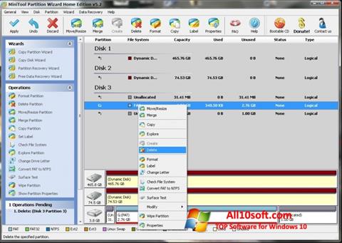 لقطة شاشة MiniTool Partition Wizard لنظام التشغيل Windows 10