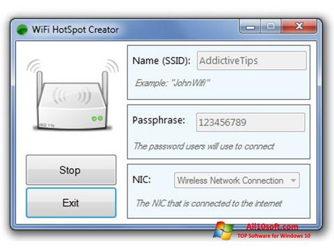 لقطة شاشة Wi-Fi HotSpot Creator لنظام التشغيل Windows 10