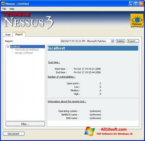 لقطة شاشة Nessus لنظام التشغيل Windows 10