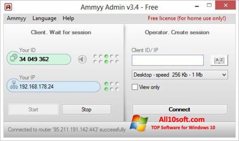 لقطة شاشة Ammyy Admin لنظام التشغيل Windows 10