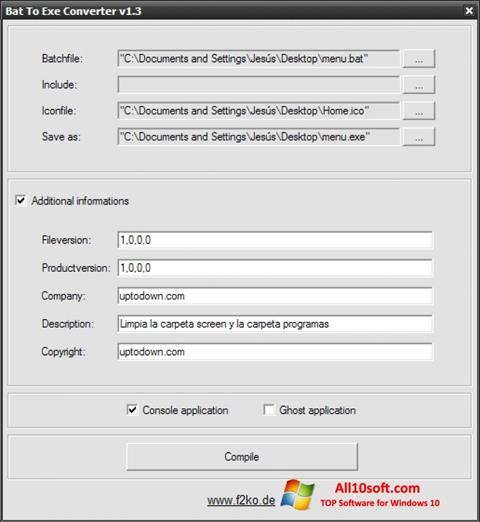 لقطة شاشة Bat To Exe Converter لنظام التشغيل Windows 10