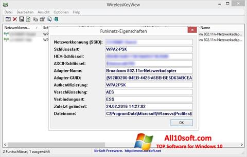 لقطة شاشة WirelessKeyView لنظام التشغيل Windows 10