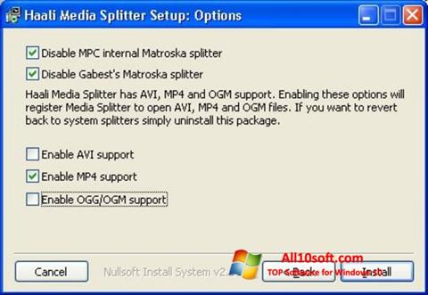 لقطة شاشة Haali Media Splitter لنظام التشغيل Windows 10