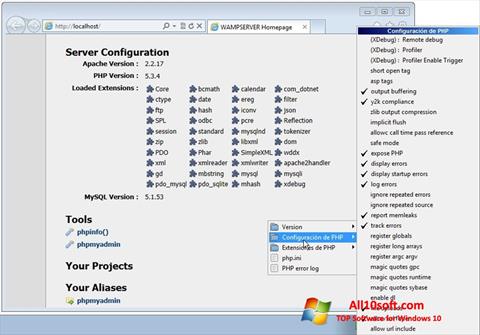 لقطة شاشة WampServer لنظام التشغيل Windows 10