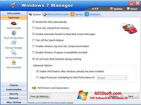 لقطة شاشة Windows 7 Manager لنظام التشغيل Windows 10