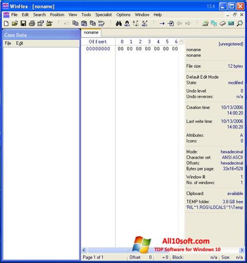 لقطة شاشة WinHex لنظام التشغيل Windows 10