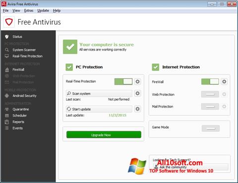 لقطة شاشة Avira Free Antivirus لنظام التشغيل Windows 10