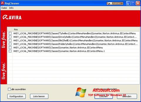 لقطة شاشة Avira Registry Cleaner لنظام التشغيل Windows 10