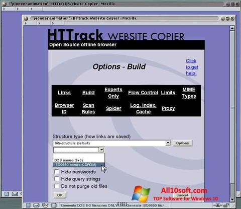 لقطة شاشة HTTrack Website Copier لنظام التشغيل Windows 10