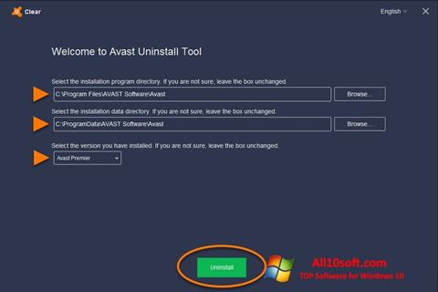 لقطة شاشة Avast Uninstall Utility لنظام التشغيل Windows 10