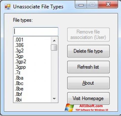 لقطة شاشة Unassociate File Types لنظام التشغيل Windows 10