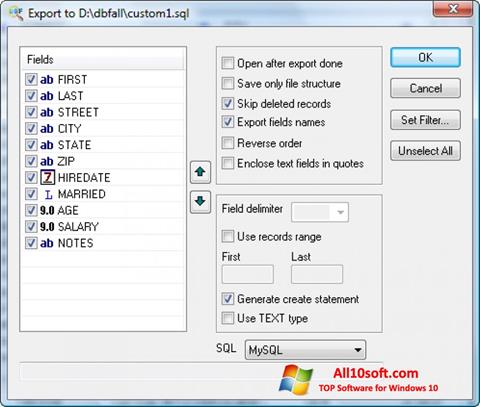 لقطة شاشة DBF Viewer لنظام التشغيل Windows 10