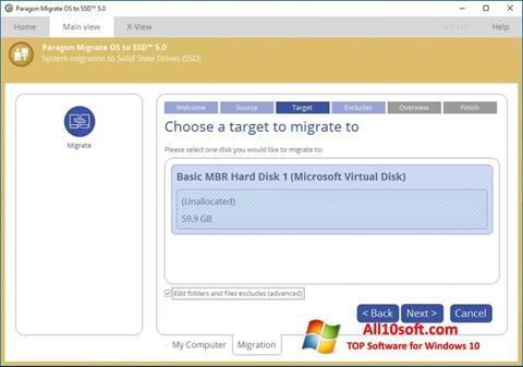 لقطة شاشة Paragon Migrate OS to SSD لنظام التشغيل Windows 10