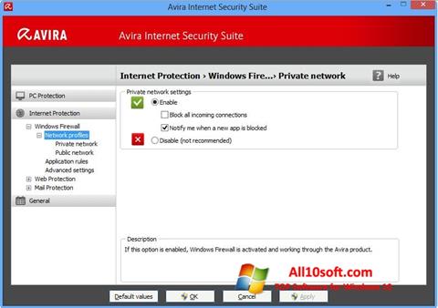 لقطة شاشة Avira Internet Security لنظام التشغيل Windows 10
