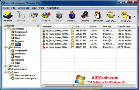 لقطة شاشة Internet Download Manager لنظام التشغيل Windows 10