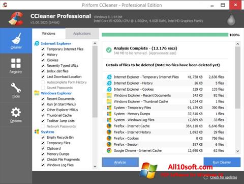 لقطة شاشة CCleaner لنظام التشغيل Windows 10