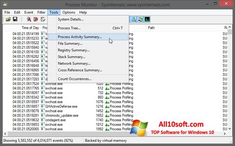 لقطة شاشة Process Monitor لنظام التشغيل Windows 10