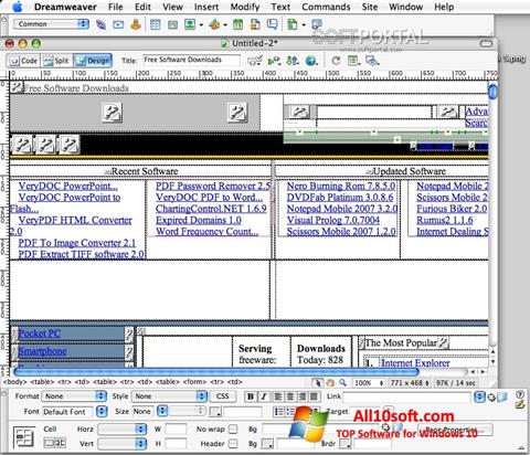 لقطة شاشة Macromedia Dreamweaver لنظام التشغيل Windows 10