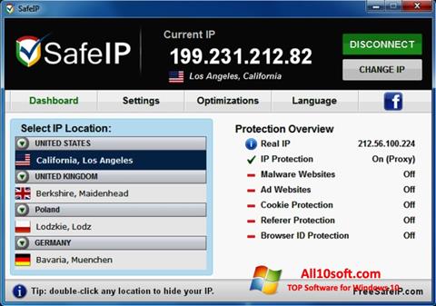 لقطة شاشة SafeIP لنظام التشغيل Windows 10