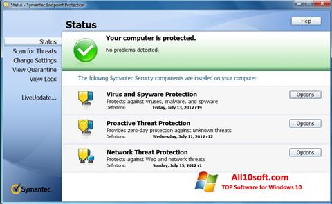 لقطة شاشة Symantec Endpoint Protection لنظام التشغيل Windows 10