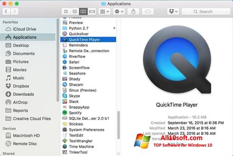 لقطة شاشة QuickTime Pro لنظام التشغيل Windows 10