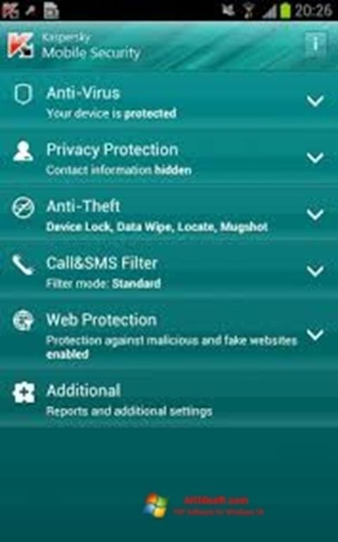 لقطة شاشة Kaspersky Mobile Security لنظام التشغيل Windows 10