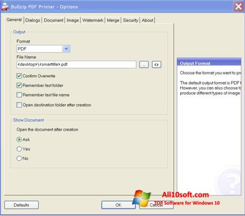 لقطة شاشة BullZip PDF Printer لنظام التشغيل Windows 10