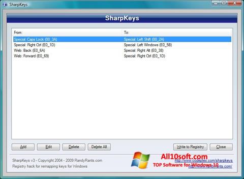 لقطة شاشة SharpKeys لنظام التشغيل Windows 10